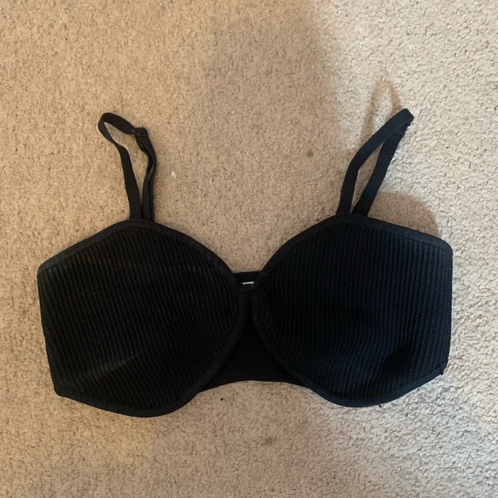 Babaton Black Ribbed Bralette with Adjustable Straps